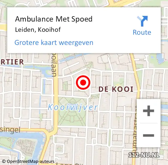 Locatie op kaart van de 112 melding: Ambulance Met Spoed Naar Leiden, Kooihof op 22 januari 2021 07:59