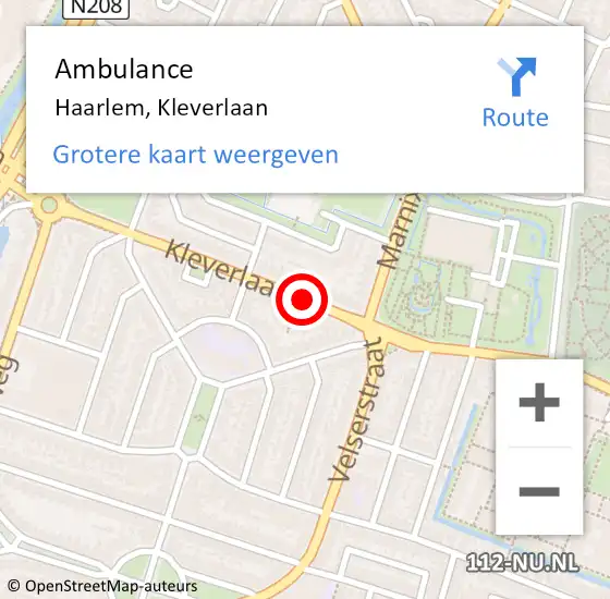 Locatie op kaart van de 112 melding: Ambulance Haarlem, Kleverlaan op 22 januari 2021 08:17
