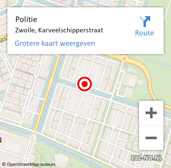 Locatie op kaart van de 112 melding: Politie Zwolle, Karveelschipperstraat op 22 januari 2021 09:03