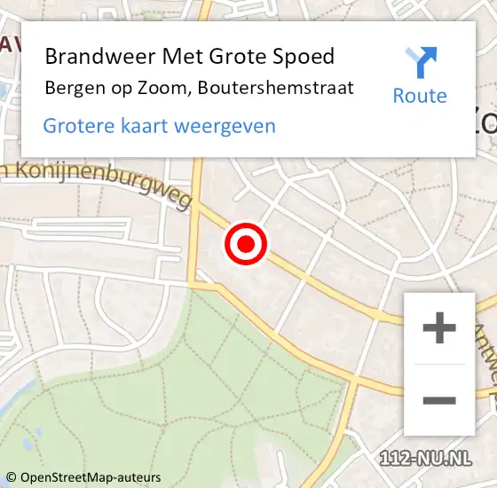 Locatie op kaart van de 112 melding: Brandweer Met Grote Spoed Naar Bergen op Zoom, Boutershemstraat op 22 januari 2021 09:03