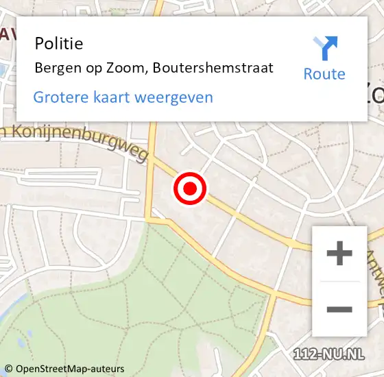 Locatie op kaart van de 112 melding: Politie Bergen op Zoom, Boutershemstraat op 22 januari 2021 09:03