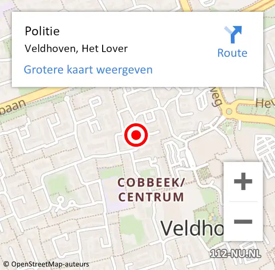 Locatie op kaart van de 112 melding: Politie Veldhoven, Het Lover op 22 januari 2021 09:45