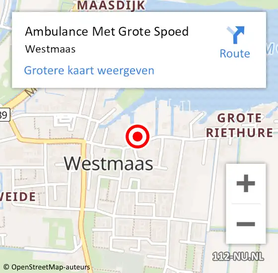 Locatie op kaart van de 112 melding: Ambulance Met Grote Spoed Naar Westmaas op 22 januari 2021 10:15