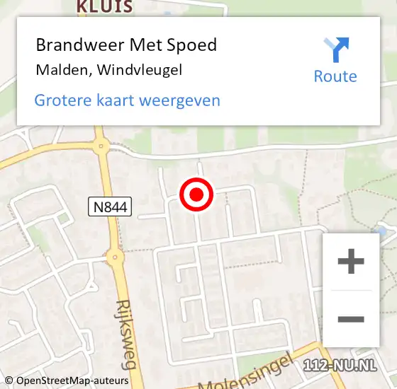 Locatie op kaart van de 112 melding: Brandweer Met Spoed Naar Malden, Windvleugel op 22 januari 2021 14:33