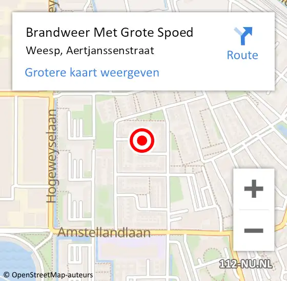 Locatie op kaart van de 112 melding: Brandweer Met Grote Spoed Naar Weesp, Aertjanssenstraat op 22 januari 2021 17:49