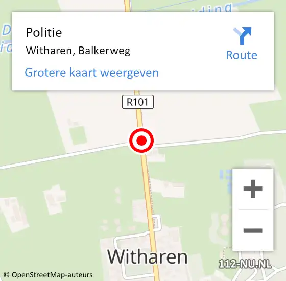 Locatie op kaart van de 112 melding: Politie Witharen, Balkerweg op 22 januari 2021 17:53