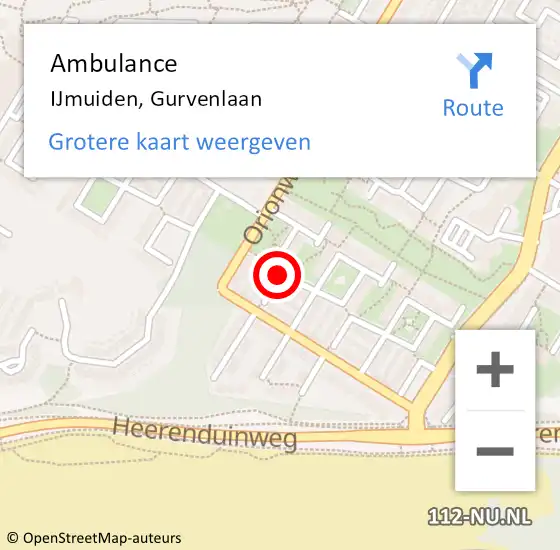 Locatie op kaart van de 112 melding: Ambulance IJmuiden, Gurvenlaan op 22 januari 2021 18:01