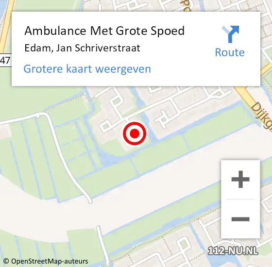 Locatie op kaart van de 112 melding: Ambulance Met Grote Spoed Naar Edam, Jan Schriverstraat op 22 januari 2021 18:06