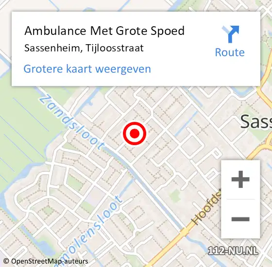 Locatie op kaart van de 112 melding: Ambulance Met Grote Spoed Naar Sassenheim, Tijloosstraat op 22 januari 2021 18:54