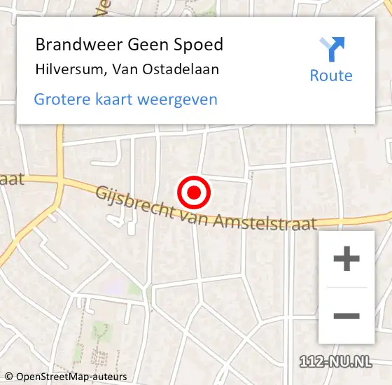 Locatie op kaart van de 112 melding: Brandweer Geen Spoed Naar Hilversum, Van Ostadelaan op 22 januari 2021 19:10