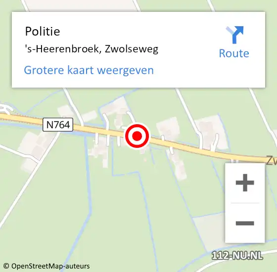 Locatie op kaart van de 112 melding: Politie 's-Heerenbroek, Zwolseweg op 22 januari 2021 19:32