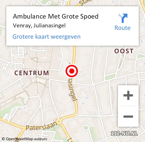 Locatie op kaart van de 112 melding: Ambulance Met Grote Spoed Naar Venray, Julianasingel op 22 januari 2021 21:49