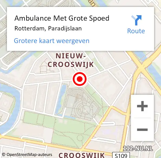 Locatie op kaart van de 112 melding: Ambulance Met Grote Spoed Naar Rotterdam, Paradijslaan op 22 januari 2021 22:36