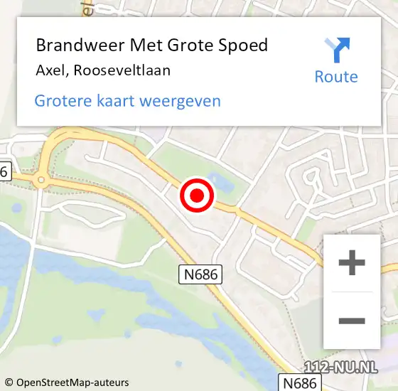 Locatie op kaart van de 112 melding: Brandweer Met Grote Spoed Naar Axel, Rooseveltlaan op 22 januari 2021 23:31