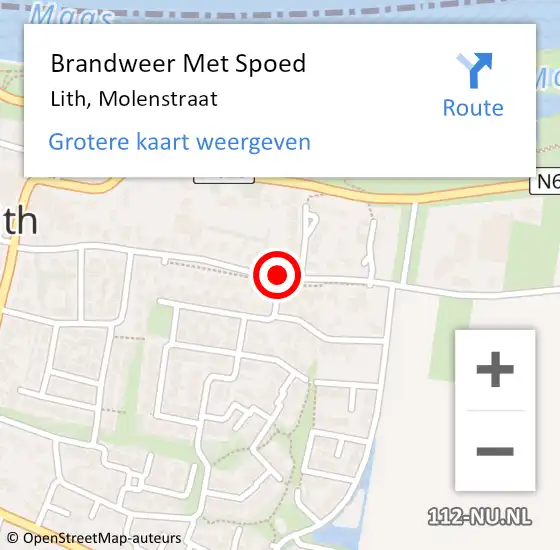 Locatie op kaart van de 112 melding: Brandweer Met Spoed Naar Lith, Molenstraat op 23 januari 2021 11:40