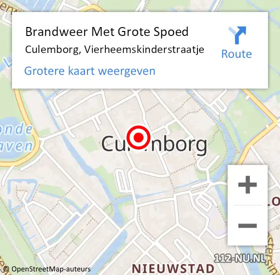 Locatie op kaart van de 112 melding: Brandweer Met Grote Spoed Naar Culemborg, Vierheemskinderstraatje op 23 januari 2021 13:58