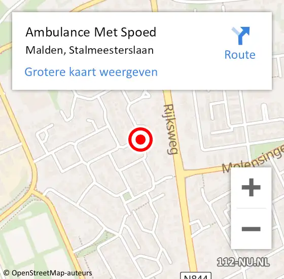 Locatie op kaart van de 112 melding: Ambulance Met Spoed Naar Malden, Stalmeesterslaan op 23 januari 2021 18:02