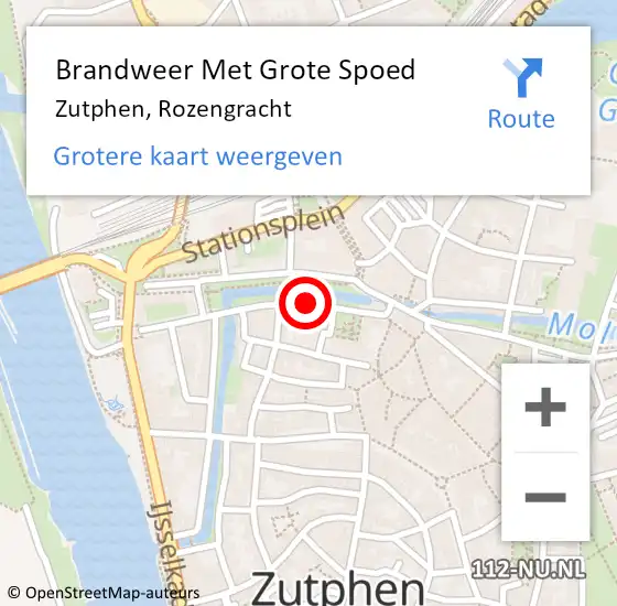 Locatie op kaart van de 112 melding: Brandweer Met Grote Spoed Naar Zutphen, Rozengracht op 23 januari 2021 19:59