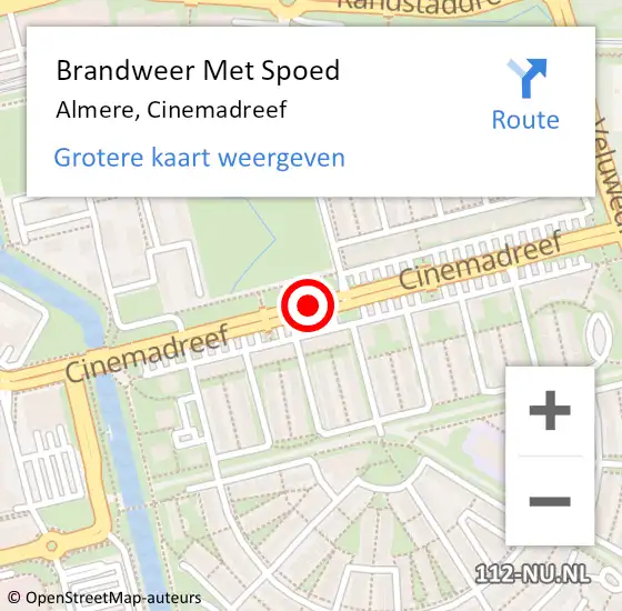 Locatie op kaart van de 112 melding: Brandweer Met Spoed Naar Almere, Cinemadreef op 23 januari 2021 23:35