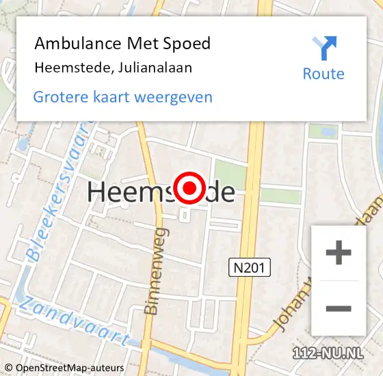 Locatie op kaart van de 112 melding: Ambulance Met Spoed Naar Heemstede, Julianalaan op 24 januari 2021 07:01