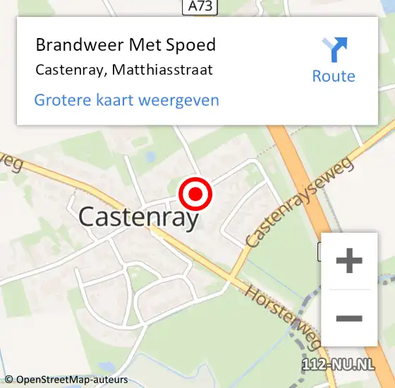 Locatie op kaart van de 112 melding: Brandweer Met Spoed Naar Castenray, Matthiasstraat op 24 januari 2021 11:23