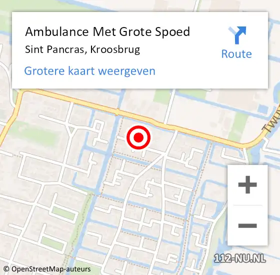 Locatie op kaart van de 112 melding: Ambulance Met Grote Spoed Naar Sint Pancras, Kroosbrug op 24 januari 2021 13:06