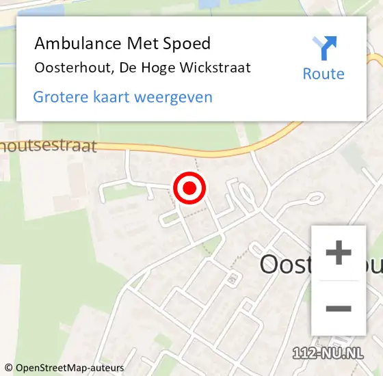 Locatie op kaart van de 112 melding: Ambulance Met Spoed Naar Oosterhout, De Hoge Wickstraat op 24 januari 2021 14:43