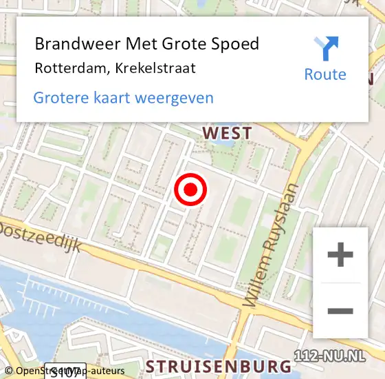 Locatie op kaart van de 112 melding: Brandweer Met Grote Spoed Naar Rotterdam, Krekelstraat op 24 januari 2021 15:23