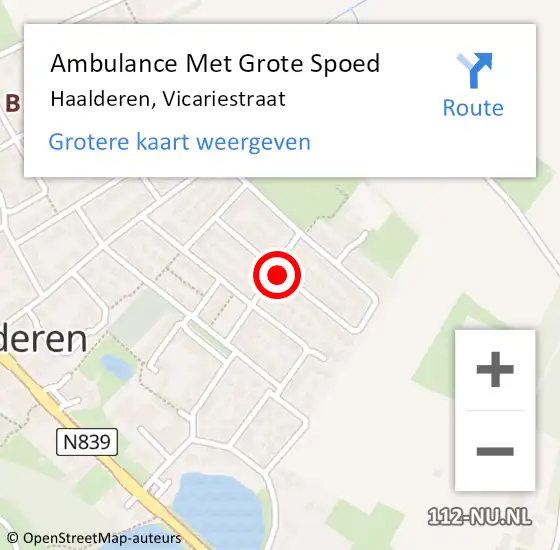 Locatie op kaart van de 112 melding: Ambulance Met Grote Spoed Naar Haalderen, Vicariestraat op 24 januari 2021 15:43