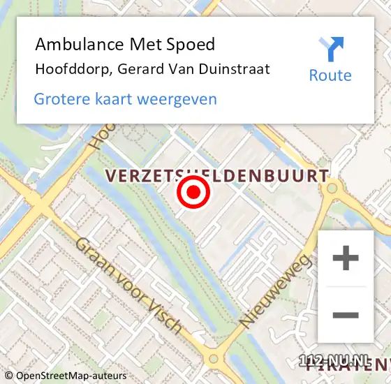 Locatie op kaart van de 112 melding: Ambulance Met Spoed Naar Hoofddorp, Gerard Van Duinstraat op 24 januari 2021 16:17