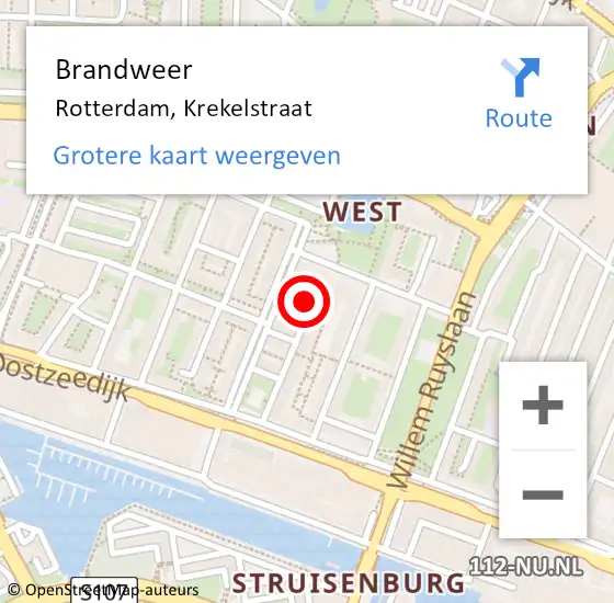 Locatie op kaart van de 112 melding: Brandweer Rotterdam, Krekelstraat op 24 januari 2021 16:35