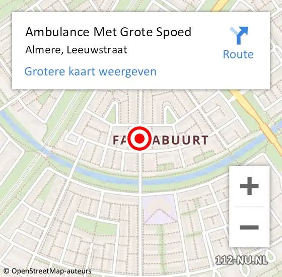 Locatie op kaart van de 112 melding: Ambulance Met Grote Spoed Naar Almere, Leeuwstraat op 24 januari 2021 19:00