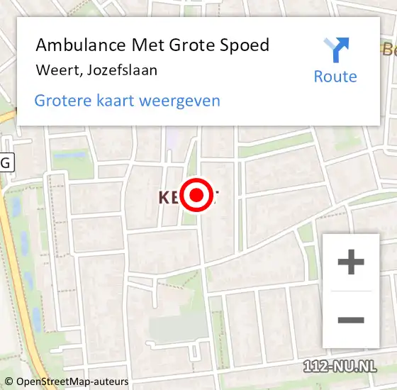 Locatie op kaart van de 112 melding: Ambulance Met Grote Spoed Naar Weert, Jozefslaan op 24 januari 2021 20:01