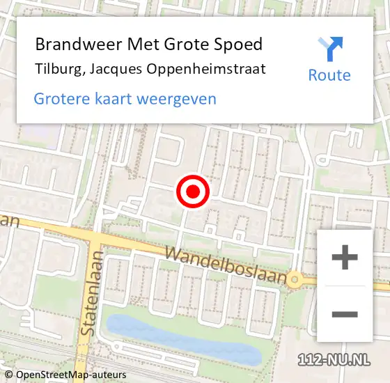 Locatie op kaart van de 112 melding: Brandweer Met Grote Spoed Naar Tilburg, Jacques Oppenheimstraat op 24 januari 2021 21:35