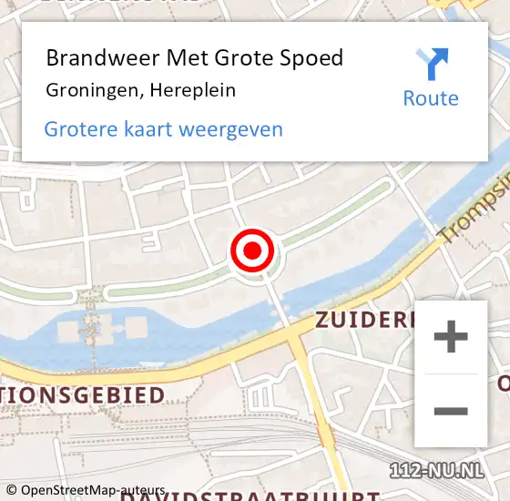 Locatie op kaart van de 112 melding: Brandweer Met Grote Spoed Naar Groningen, Hereplein op 24 januari 2021 21:50