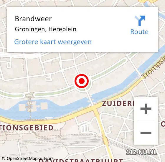 Locatie op kaart van de 112 melding: Brandweer Groningen, Hereplein op 24 januari 2021 21:52