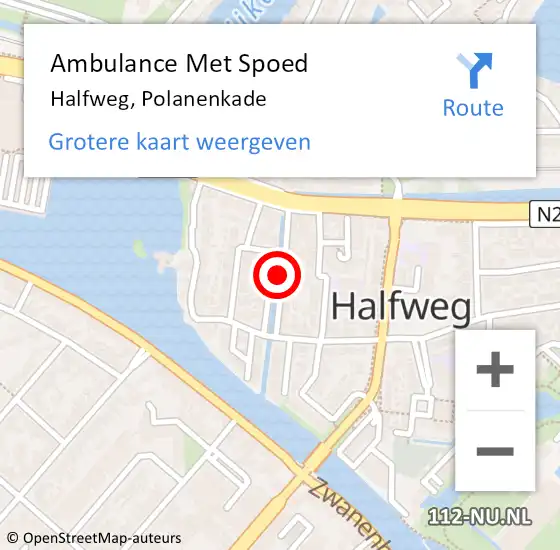 Locatie op kaart van de 112 melding: Ambulance Met Spoed Naar Halfweg, Polanenkade op 24 januari 2021 23:01