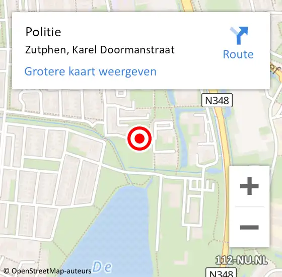 Locatie op kaart van de 112 melding: Politie Zutphen, Karel Doormanstraat op 25 januari 2021 00:32