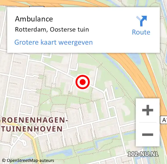 Locatie op kaart van de 112 melding: Ambulance Rotterdam, Oosterse tuin op 25 januari 2021 01:13
