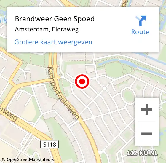 Locatie op kaart van de 112 melding: Brandweer Geen Spoed Naar Amsterdam, Floraweg op 25 januari 2021 02:08