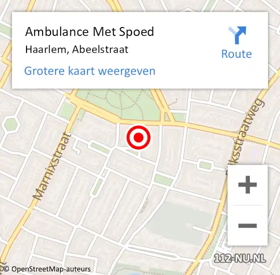 Locatie op kaart van de 112 melding: Ambulance Met Spoed Naar Haarlem, Abeelstraat op 30 januari 2021 10:50