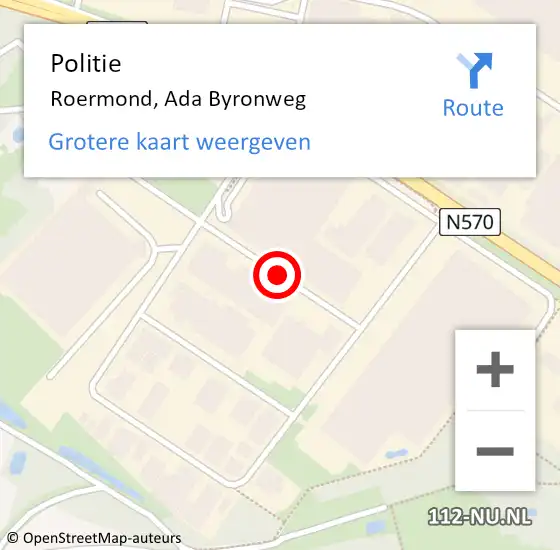 Locatie op kaart van de 112 melding: Politie Roermond, Ada Byronweg op 30 januari 2021 13:05