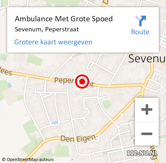 Locatie op kaart van de 112 melding: Ambulance Met Grote Spoed Naar Sevenum, Peperstraat op 30 januari 2021 16:56