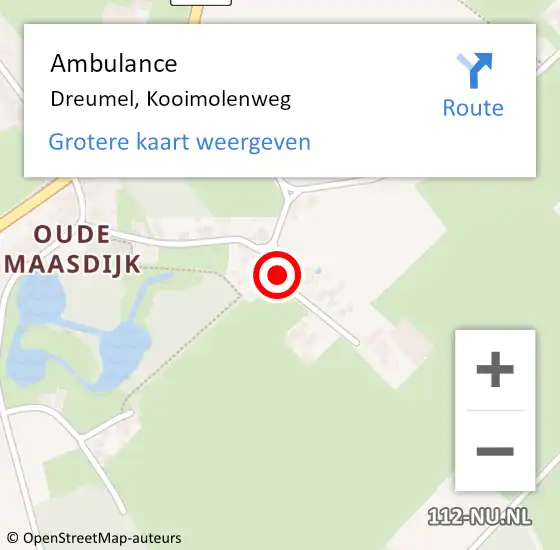 Locatie op kaart van de 112 melding: Ambulance Dreumel, Kooimolenweg op 30 januari 2021 17:11