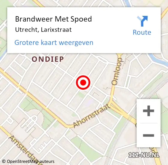 Locatie op kaart van de 112 melding: Brandweer Met Spoed Naar Utrecht, Larixstraat op 30 januari 2021 18:00