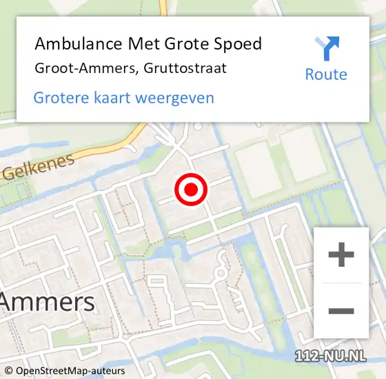 Locatie op kaart van de 112 melding: Ambulance Met Grote Spoed Naar Groot-Ammers, Gruttostraat op 30 januari 2021 18:07