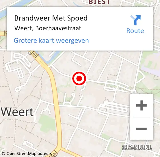 Locatie op kaart van de 112 melding: Brandweer Met Spoed Naar Weert, Boerhaavestraat op 31 januari 2021 04:49