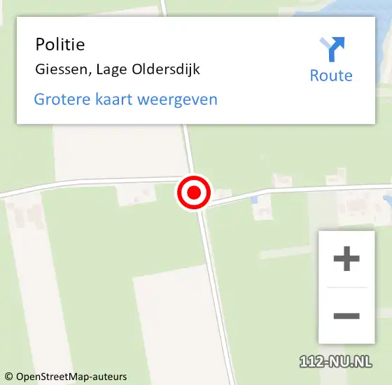 Locatie op kaart van de 112 melding: Politie Giessen, Lage Oldersdijk op 31 januari 2021 09:03