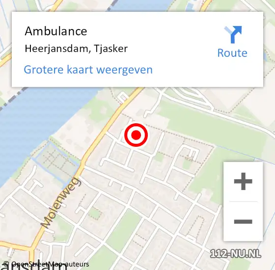 Locatie op kaart van de 112 melding: Ambulance Heerjansdam, Tjasker op 31 januari 2021 12:39