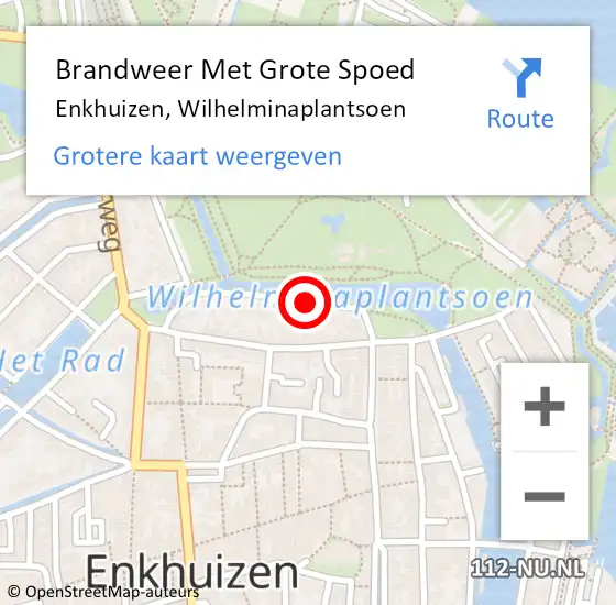 Locatie op kaart van de 112 melding: Brandweer Met Grote Spoed Naar Enkhuizen, Wilhelminaplantsoen op 31 januari 2021 17:31